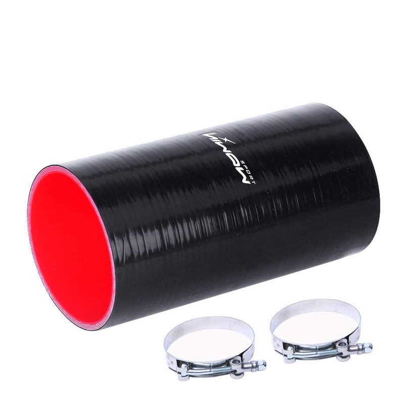 Hiwowsport 8inch Length Silicone 4-Ply Long Straight Coupler Silicone Hose Black and Red Color (4"(102mm)) - Image 1